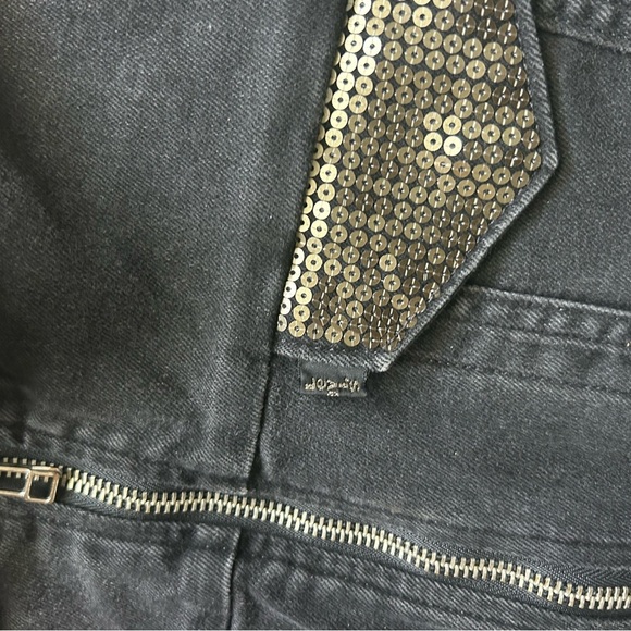 LEVI’S Black Denim Jacket with Silver Accents Women’s Size Large Distresses Moto - Picture 5 of 13